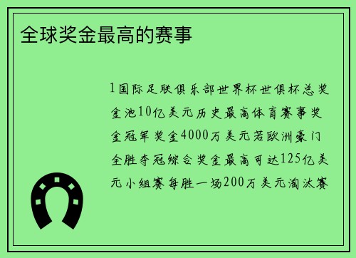 全球奖金最高的赛事